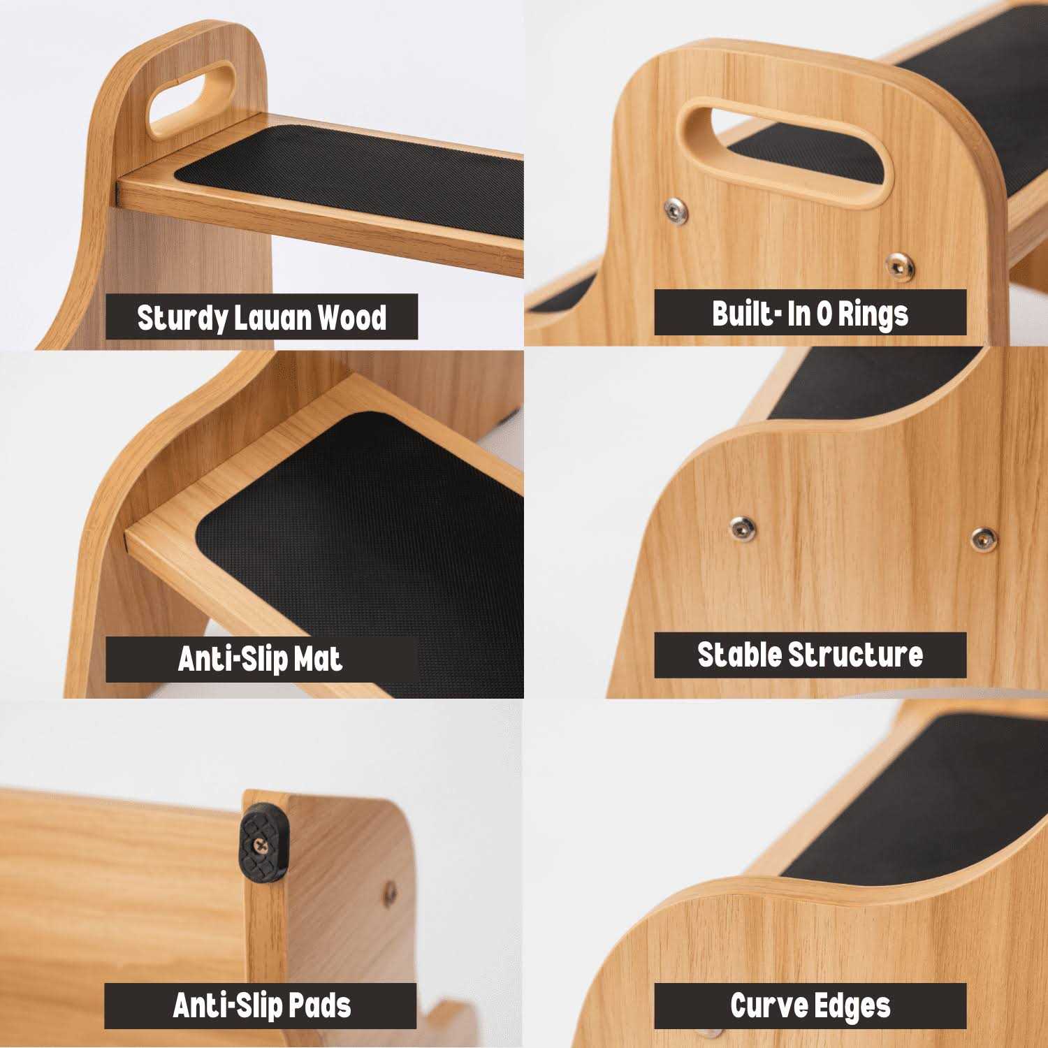 Strongtek Wooden 2 Step Stools for Kids with Non-Slip Stepping Surface - Cheap Fitting