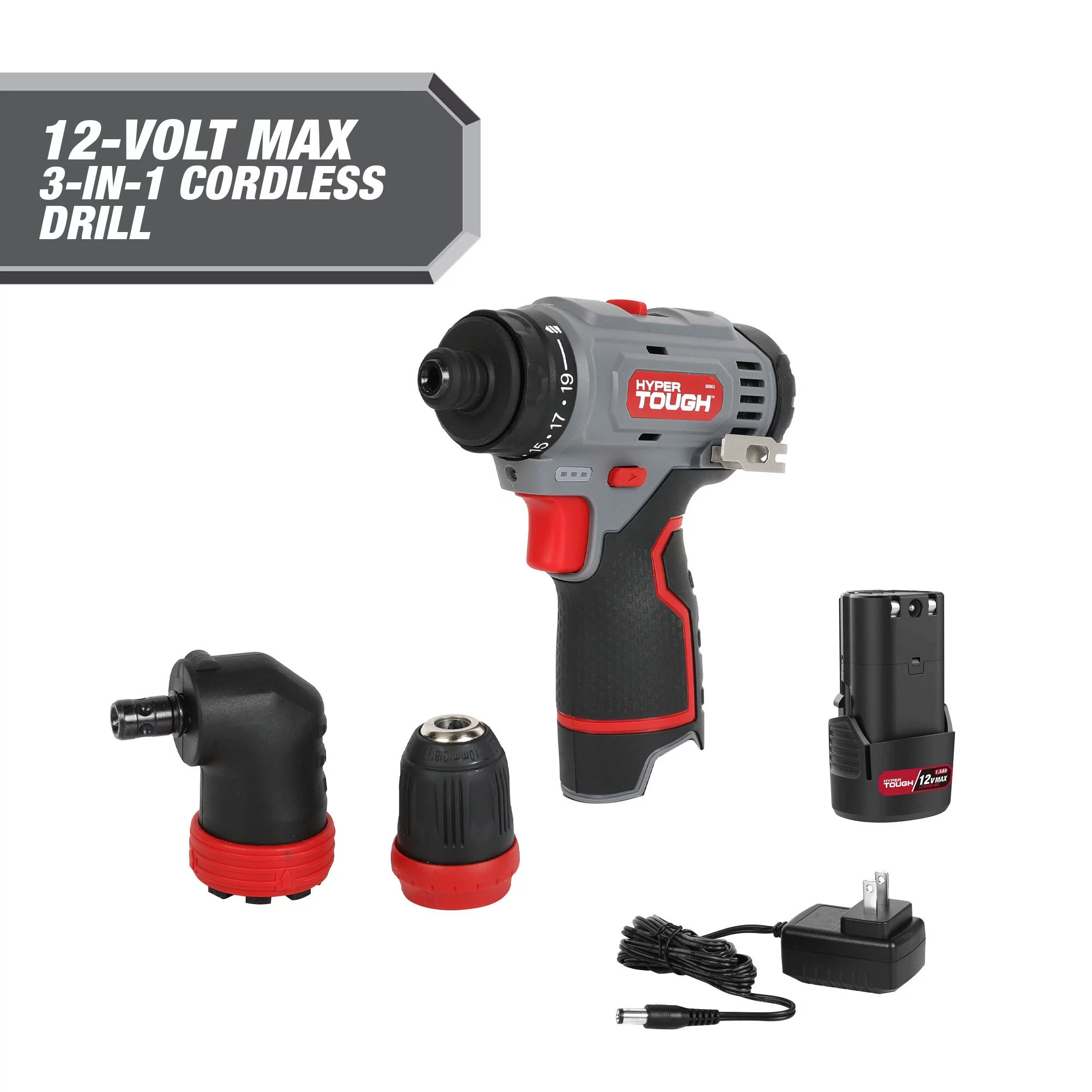 Hyper Tough 12V Max* 3-in-1 Multi-Head Power Drill Set with 1.5Ah Battery and Charger with Hyper Tough 100-Piece Drill and Drive Tool Set in Click Fit? Case Bundle - Cheap Fitting