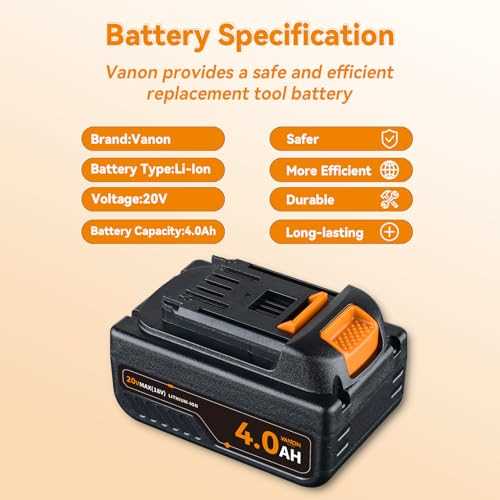 VANON 20V 4.0Ah Replacement for Worx 20V Battery WA3520 MAX Lithium ion WG151s WG155s WG251s WG540s WG890 WG891,2Pack - Cheap Fitting