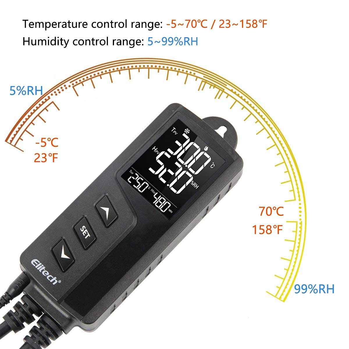Elitech STC-1000Pro TH Digital Temperature and Humidity Controller Thermostat 2 Pre-Wired Heating and Cooling Outlets 110-240V 10A 1200W - Cheap Fitting