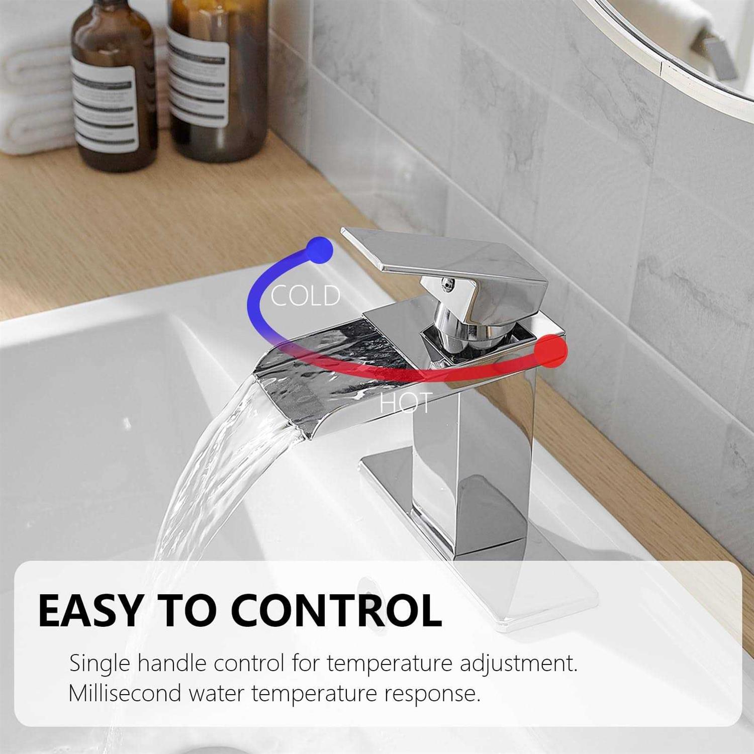 bathlavish bathroom faucet chrome waterfall single handle one hole Vanity sink Modern Mixer Tap commercial deck mount lavatory - Cheap Fitting