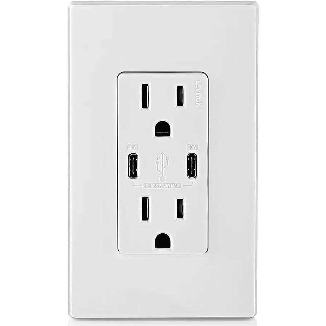 Leviton Duplex & Type C Outlet USB WHT - Cheap Fitting