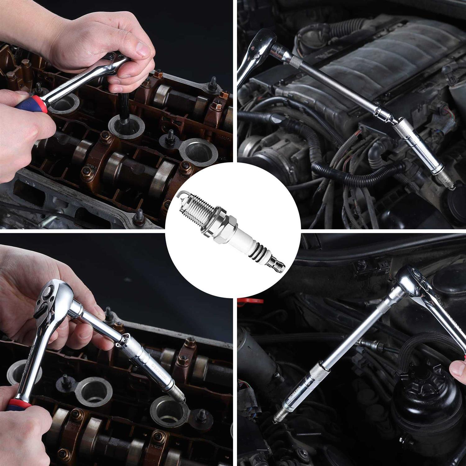 WORKPRO Magnetic Swivel Spark Plug Socket Set Includes - Cheap Fitting