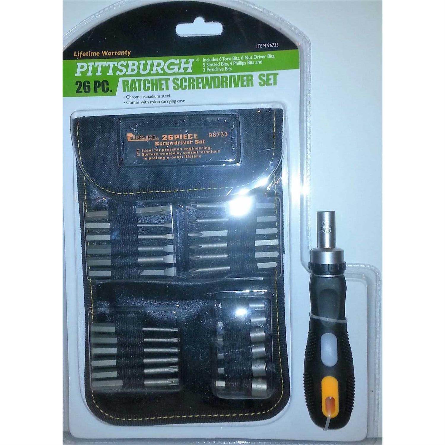 Pittsburgh 26 Piece Ratchet Screwdriver Set with Carrying Case at MechanicSurplus.com - Cheap Fitting