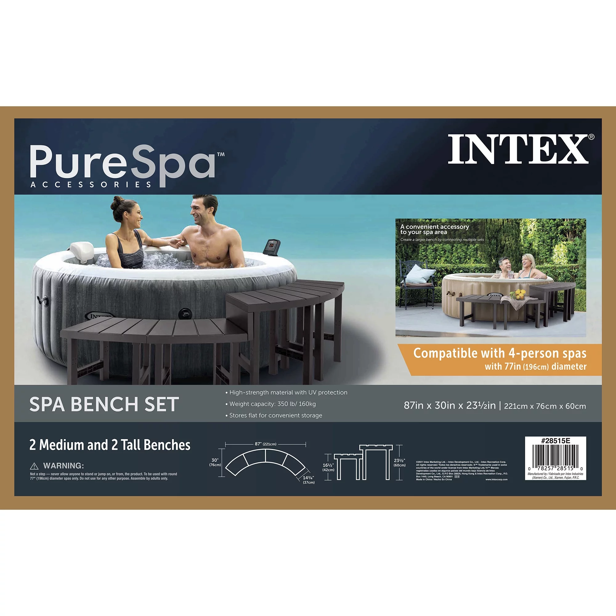 Intex 2 Medium and 2 Tall PureSpa Benches, Compatible w/ 4 Person Spas - Cheap Fitting