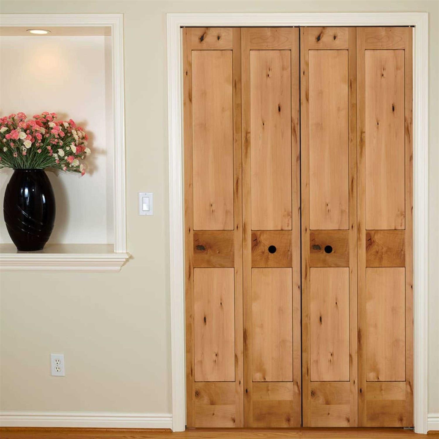 Trimlite 80 Knotty Alder 2-Panel Shaker Bifold Door And - Cheap Fitting