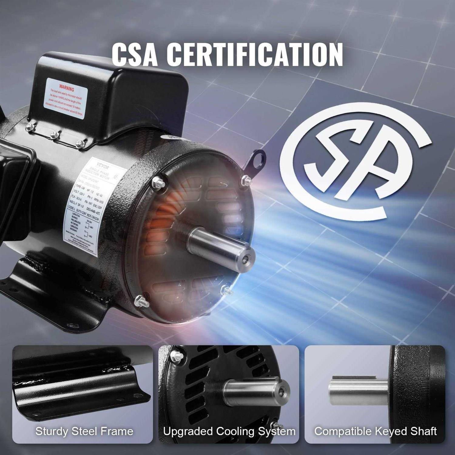 VEVOR 7.5HP Air Compressor Motor 3450 RPM Single Phase Electric Motor 1-1/8 in. Keyed shaft 230V 30A 184 Frame CW/CCW Rotation - Cheap Fitting