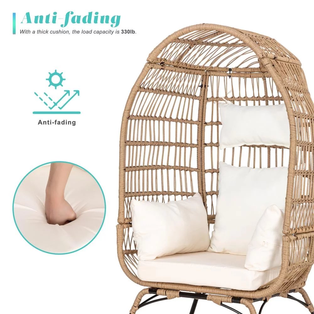 Eclife Navy Blue Rattan Wicker Egg Patio Chair Oversize Metal Lounge Chair with Navy Blue Cushion and Pillow for Indoor Outdoor, 330 lbs - Cheap Fitting