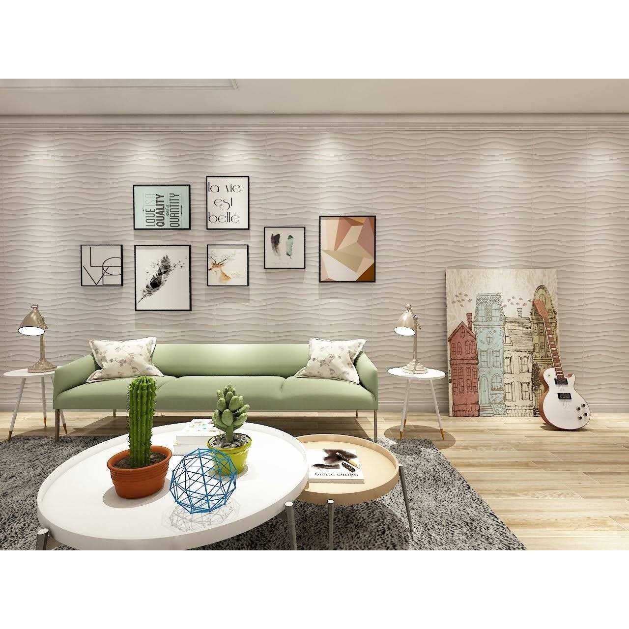Art3dwallpanels 19.7 in. x 19.7 in. White PVC 3D Wall Panels Wavy Wall Design - Cheap Fitting