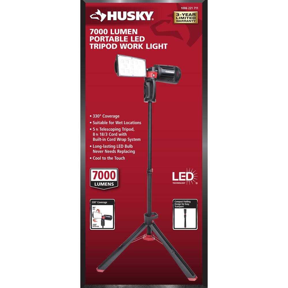 Husky 7000 Lumens Portable Corded LED Work Light with Tripod - Cheap Fitting