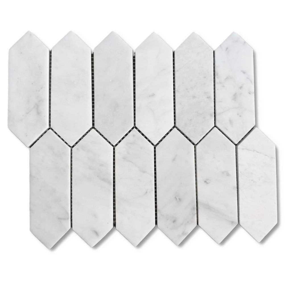 StoneCenterOnline Elongated Hexagon Carrara White Marble Picket Fence Mosaic Tile Honed - Cheap Fitting