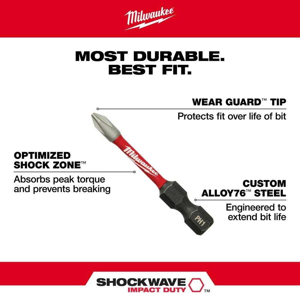 Milwaukee #2 Phillips Shockwave 2 Power Bit 48-32-4462 - Cheap Fitting