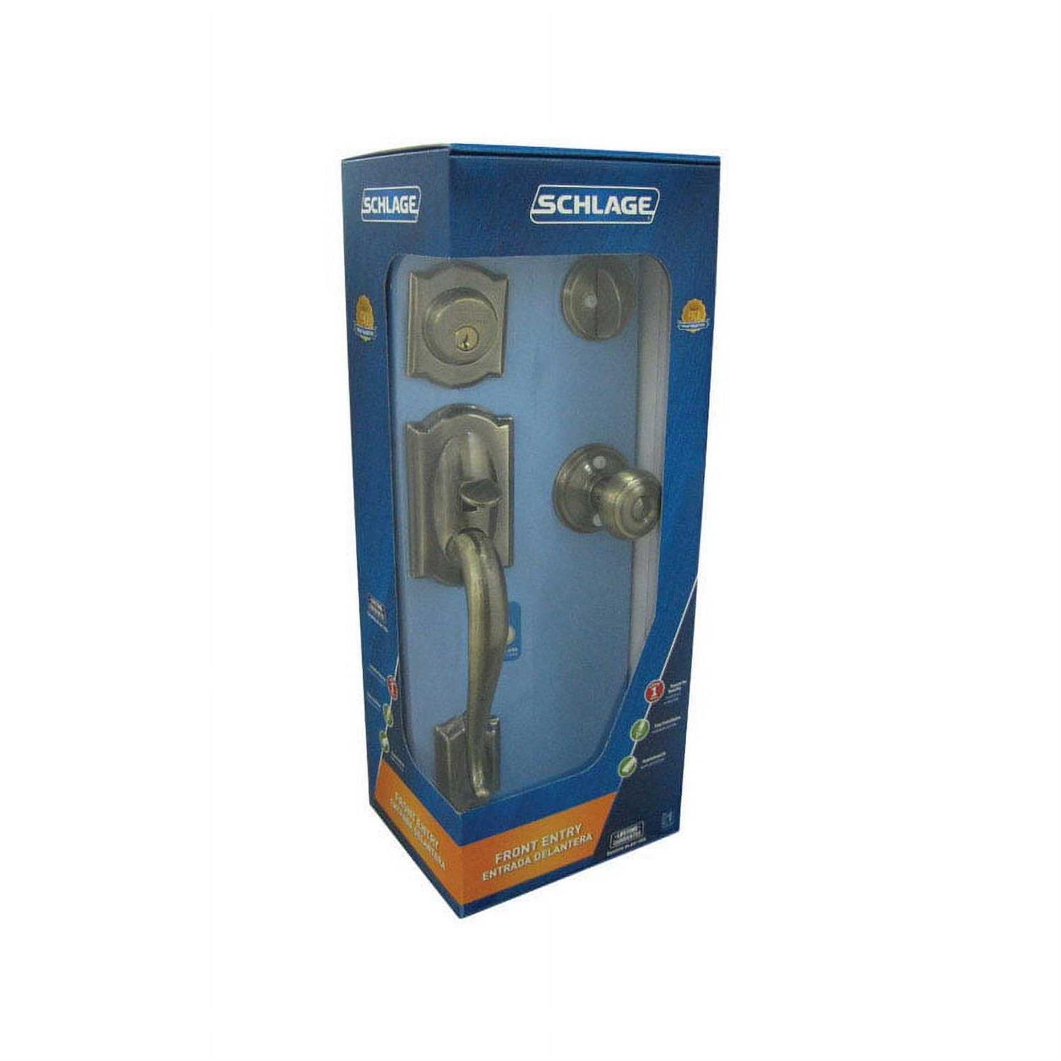 Schlage Camelot Accent Antique Brass Entry Handleset 1-3/4 - Cheap Fitting