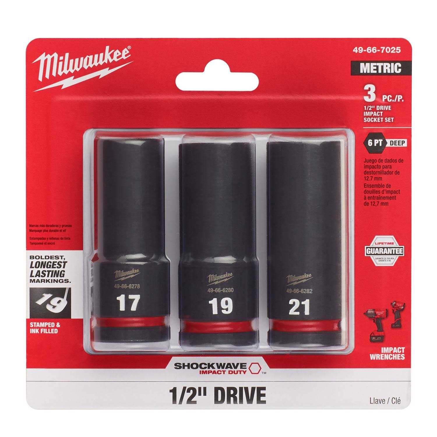 Milwaukee 49-66-7025 3PC SHOCKWAVE Impact Duty 1/2 Drive Metric Deep 6 Point Socket Set - Cheap Fitting