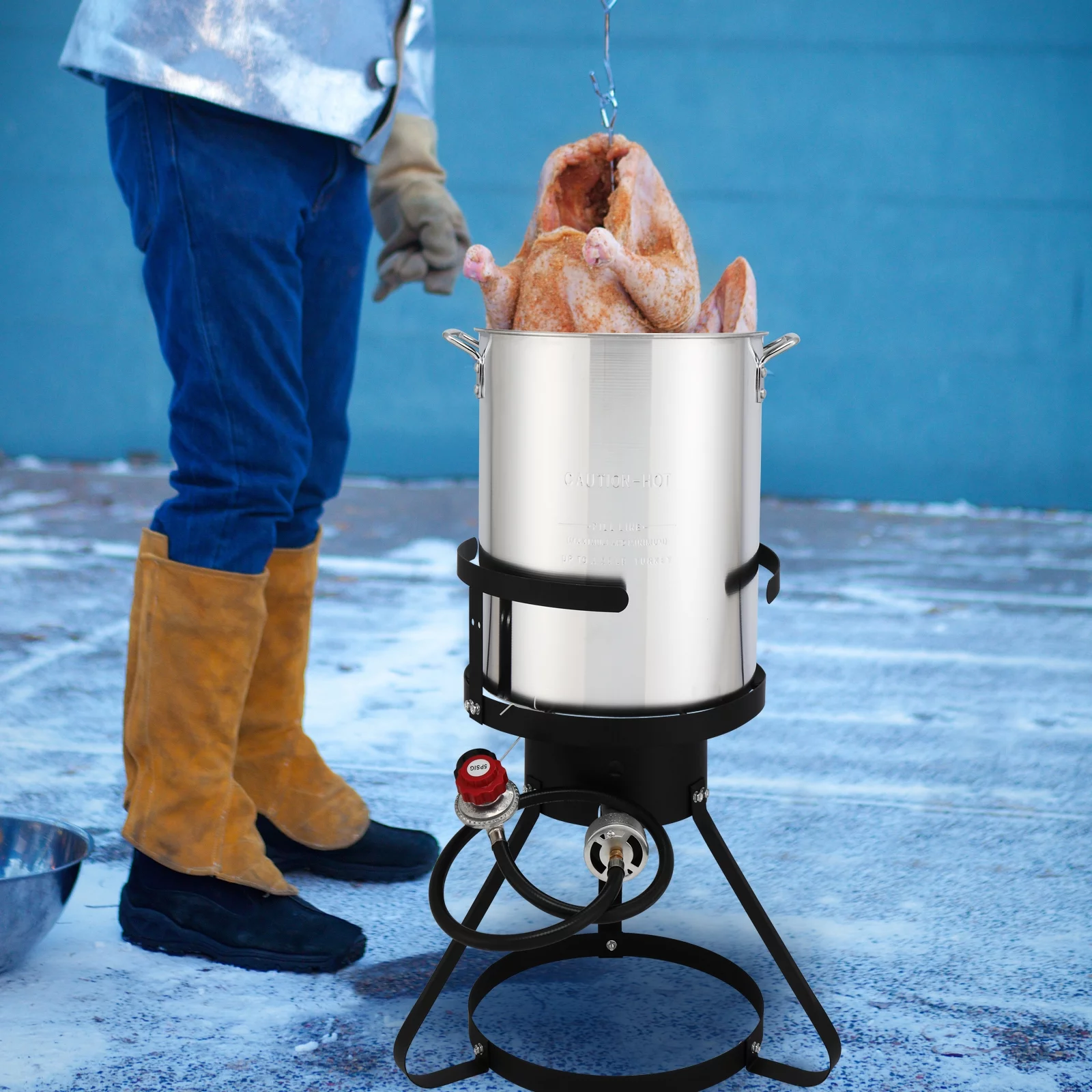 QXDRAGON 30qt Outdoor Fryer Fish Fryer Turkey Deep Fryer Propane Boil Fryer Pot Outdoor Cooking 54000BTU - Cheap Fitting