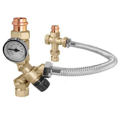 Caleffi 520516A 3/4 Press Union AngleMix Thermostatic Mixing Valve w/ Temperature Gauge - Cheap Fitting