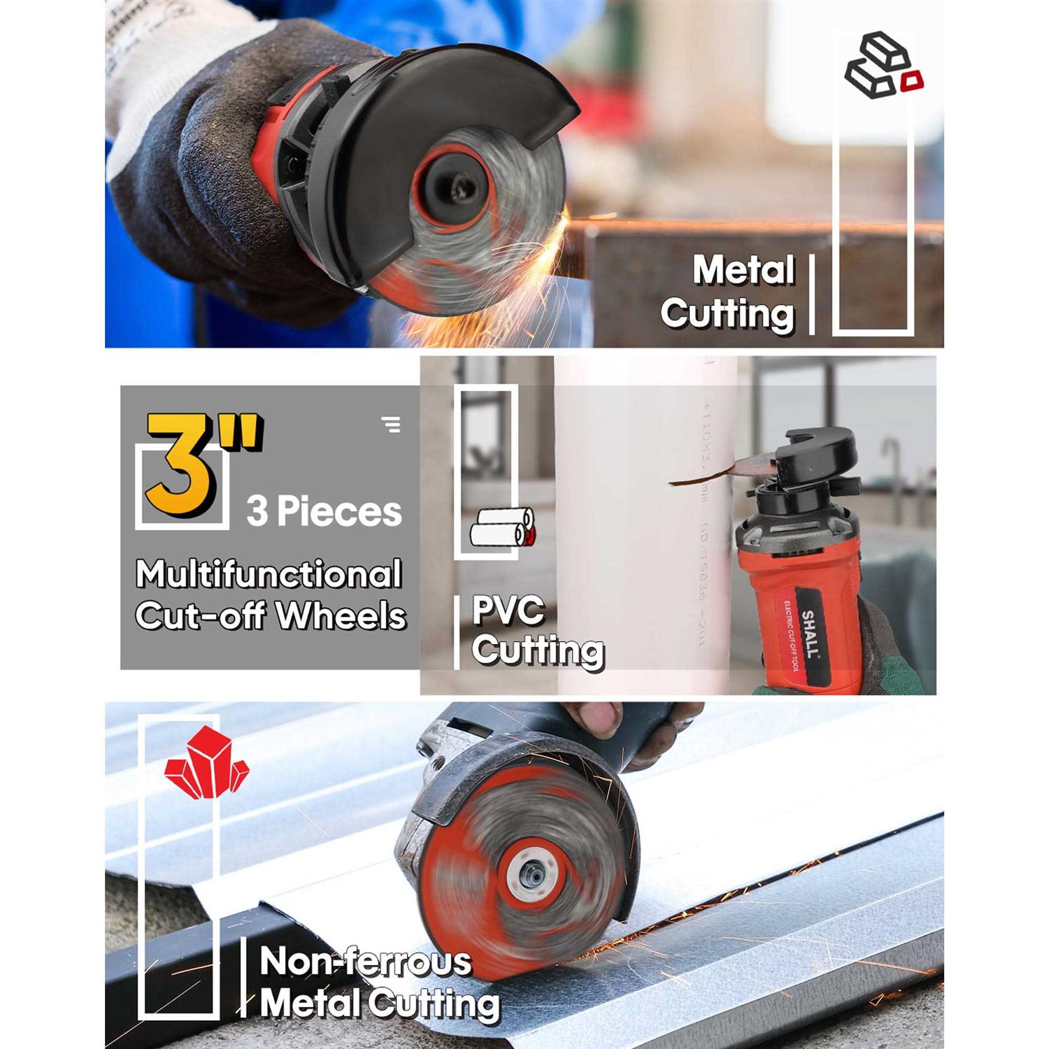 SHALL 3 Inch High-Speed Cut Off Tool 3.5 Amp Metal Cutter Tool with 3Pcs Multifunctional Cutoff Wheels - Cheap Fitting