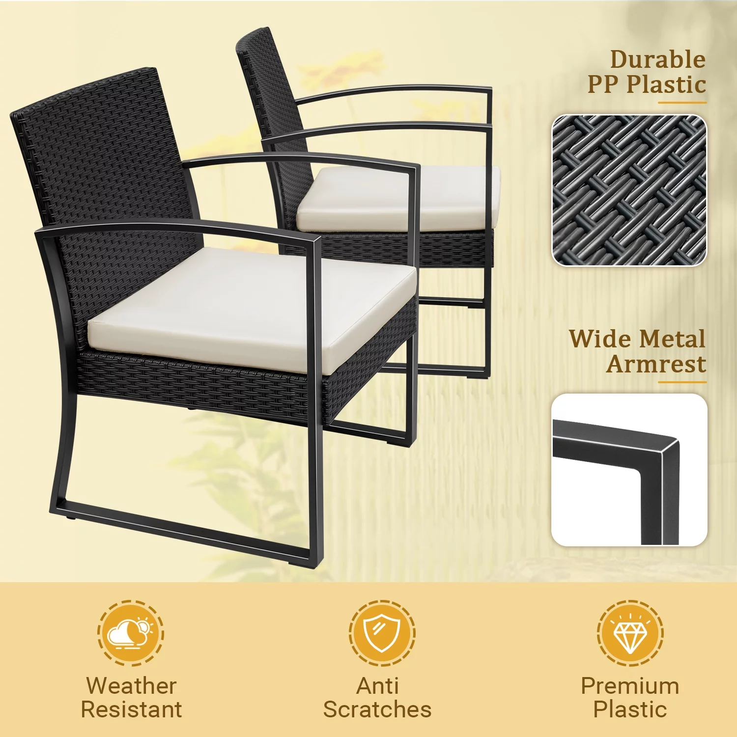 Devoko 3 Pieces Outdoor Plastic Bistro Set Patio Conversation Set with Cushion and Table, Black - Cheap Fitting