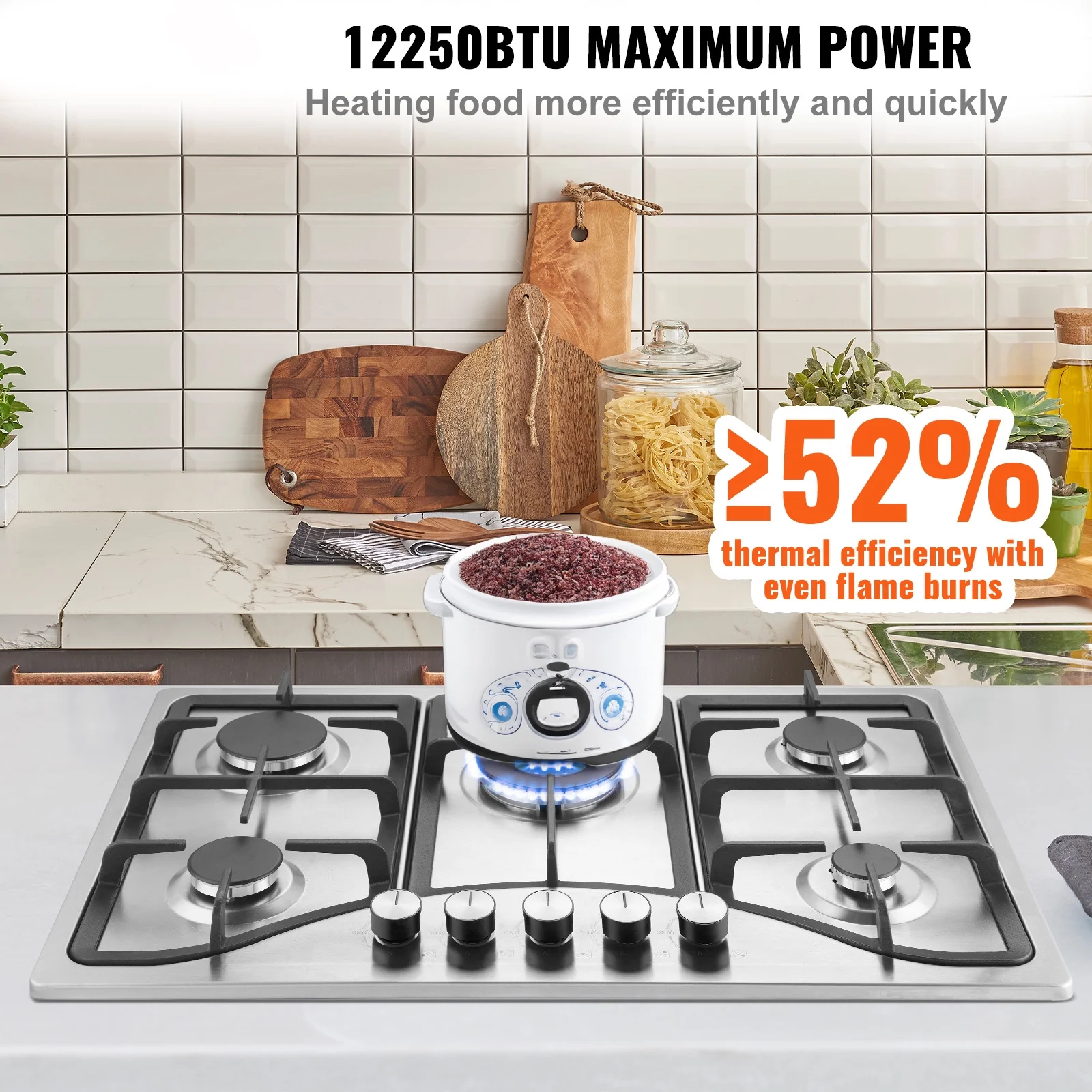 SKYSHALO Gas Cooktop Stove Top 30 inch Max 12250BTU 5 Burners Built-in LPG/NG Convertible - Cheap Fitting