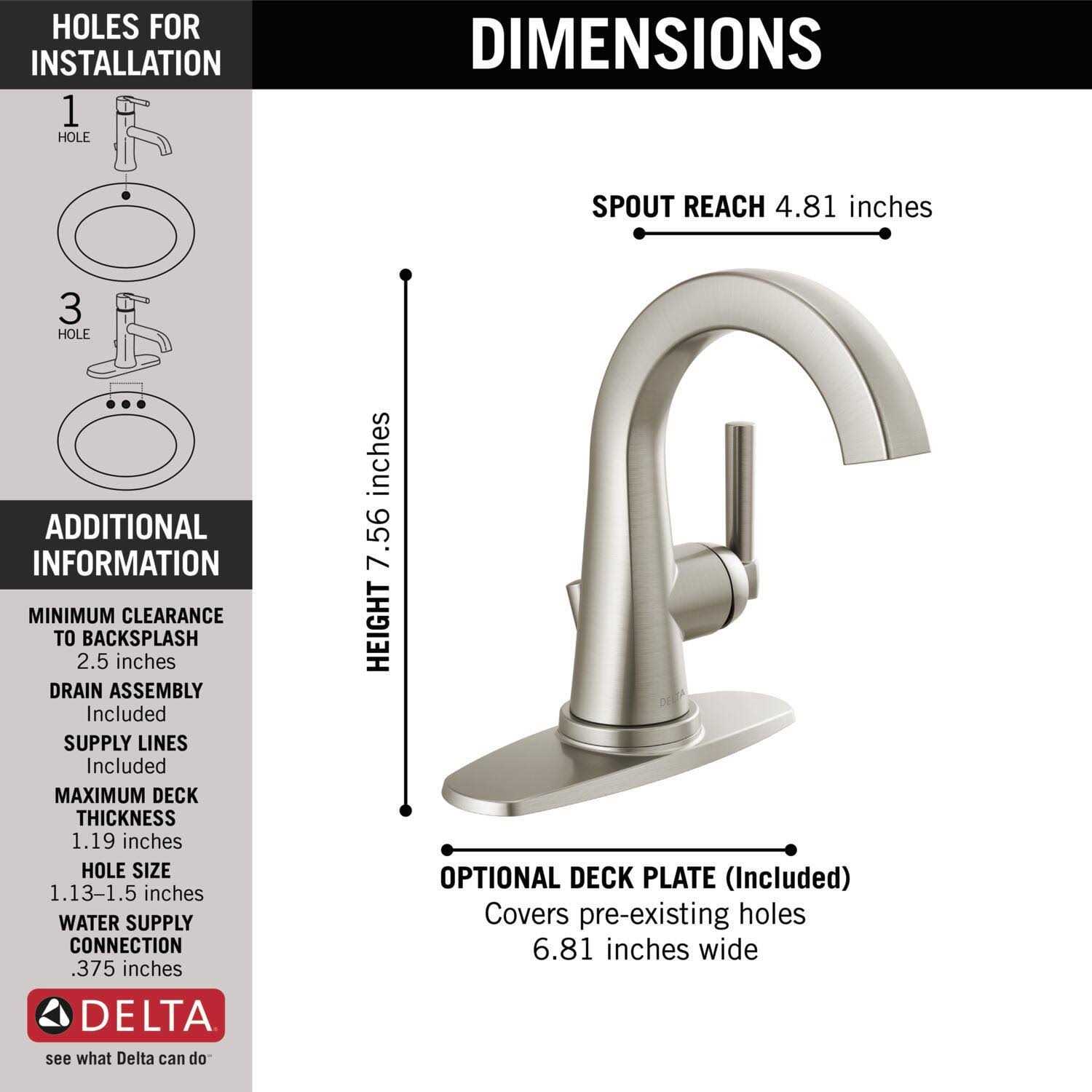 Delta Becker Spotshield Brushed Nickel Single Hole 1-Handle WaterSense Bathroom Sink Faucet with Drain and Deck Plate 15891LF-SP - Cheap Fitting