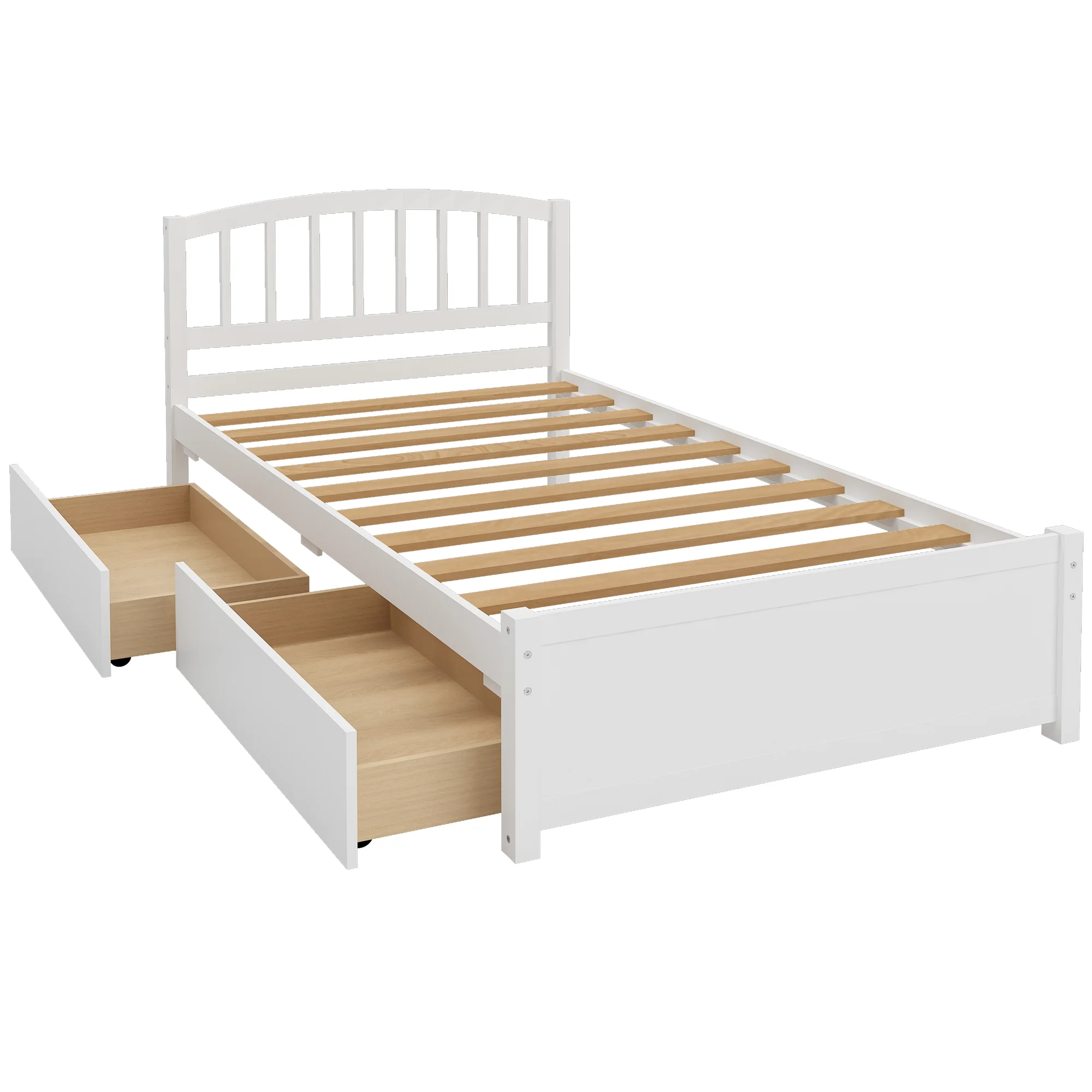 PAPROOS Wood Platform Bed with Storage, Twin Size Bed Frame with 2 Drawers, No Box Spring Needed, White - Cheap Fitting