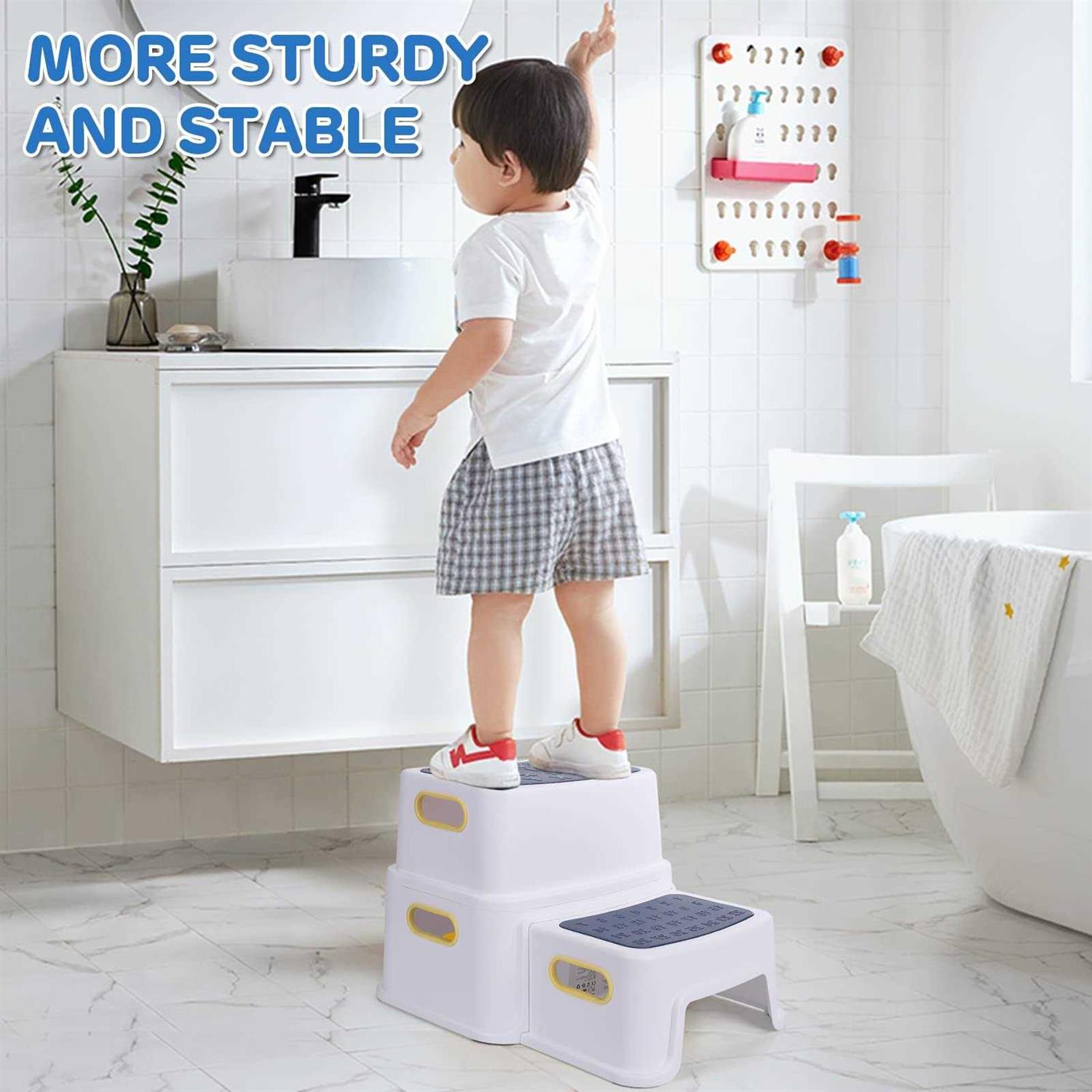 2 Step Stools for Kids, Babevy Toddler Step Stool for Potty Training, Potty Stools with Numbers/ABC and Handles - Cheap Fitting