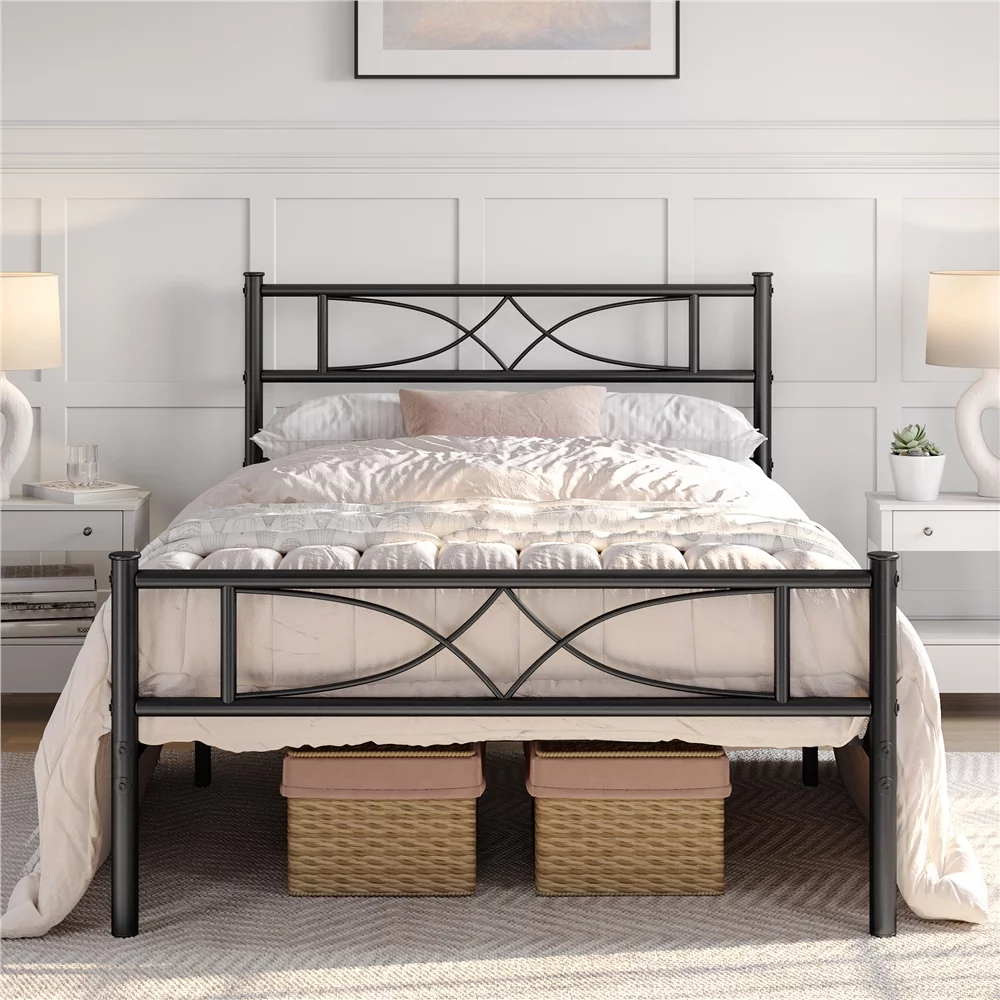 Topeakmart Metal Twin Bed Frame with Curved Design Headboard and Footboard, Black - Cheap Fitting
