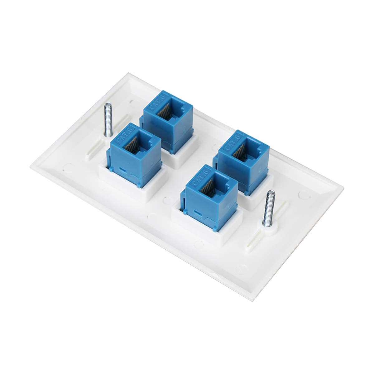 Ethernet Wall Plate 4 Port,cat 6 Wall Plate Female-Female Compatible with Cat7/6/6e/5/5e Ethernet Devices -blue - Cheap Fitting