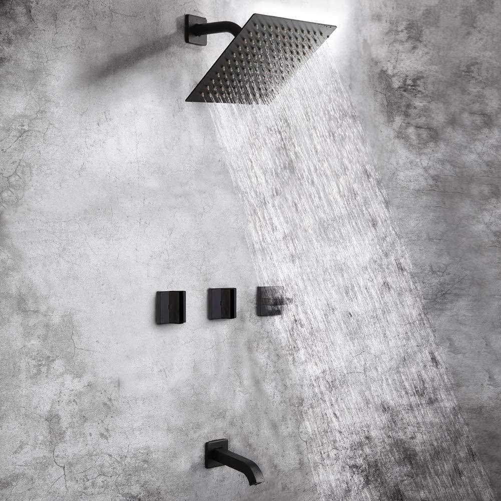 Yasu Sanitaryware Co., Lt Matte Black 3 Handle Shower Faucet Set with Tub Spout, Tub and Shower Trim Kit with Rough-in Valve 8201-7B - Cheap Fitting