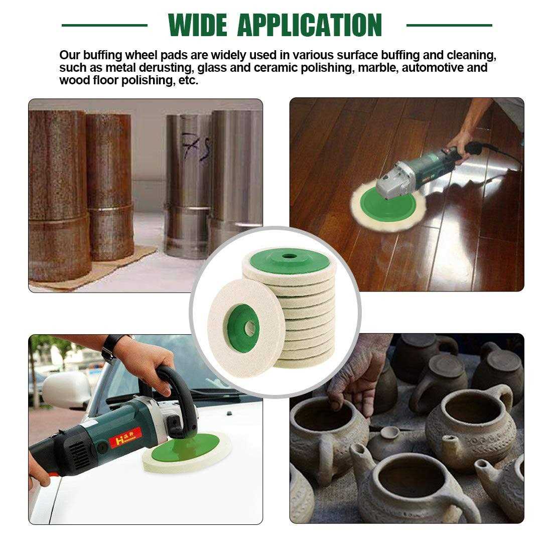 Keadic 10 Piece 100mm Wool Felt Disc Polishing Buffing Wheel Pad Bore Dia - Cheap Fitting