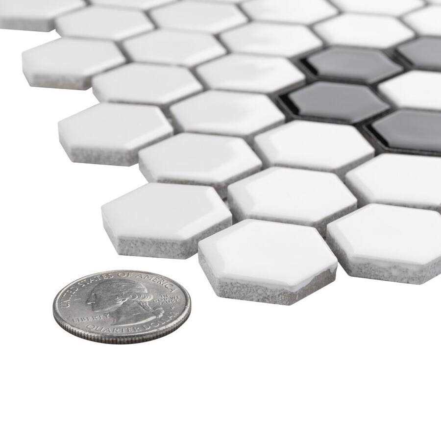 Merola Tile Metro 1 in. Hex White with Single Flower Porcelain Mosaic Tile - Cheap Fitting