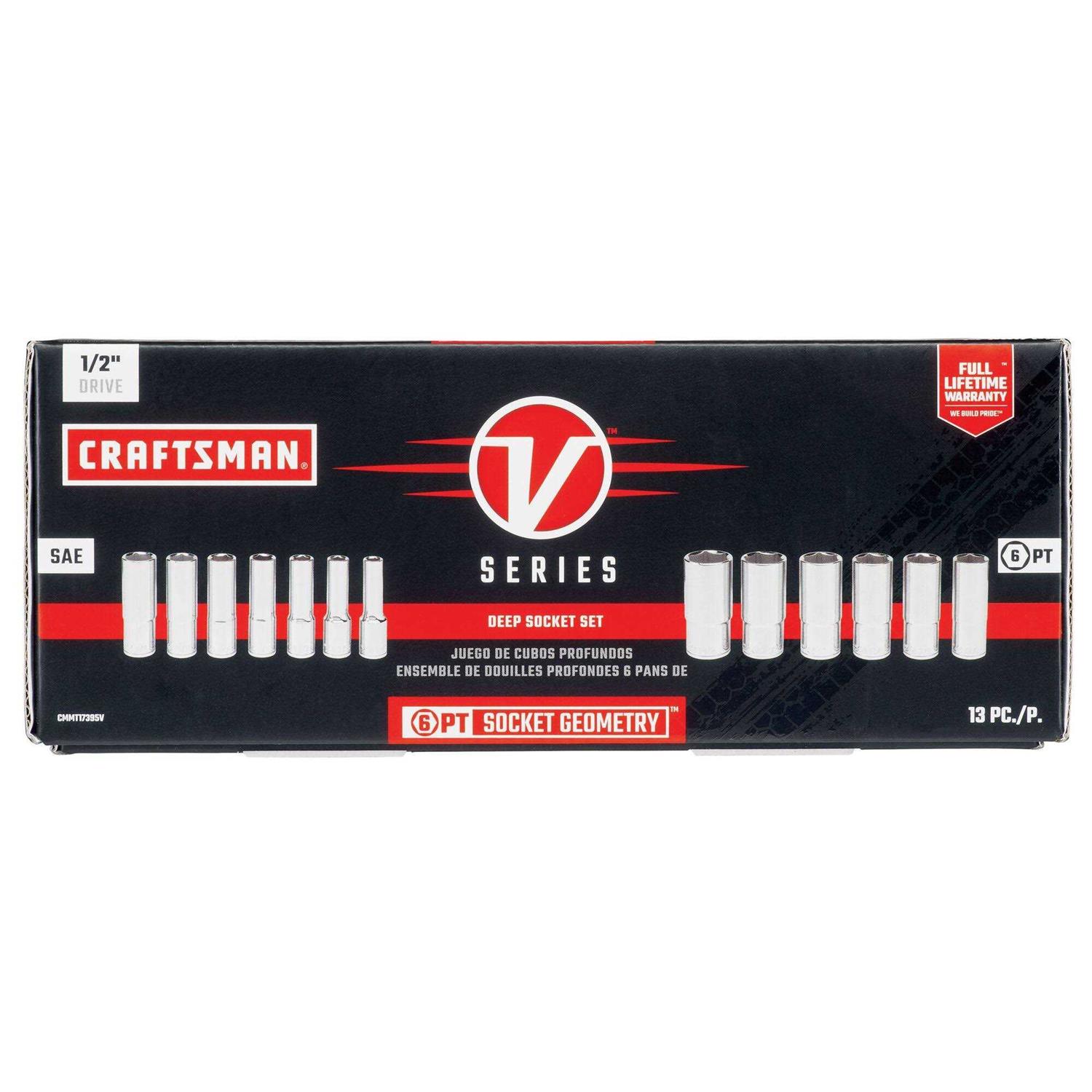 Craftsman V-Series 1/2 in. Drive SAE 6 Point Deep Socket Set 13 pc - Cheap Fitting
