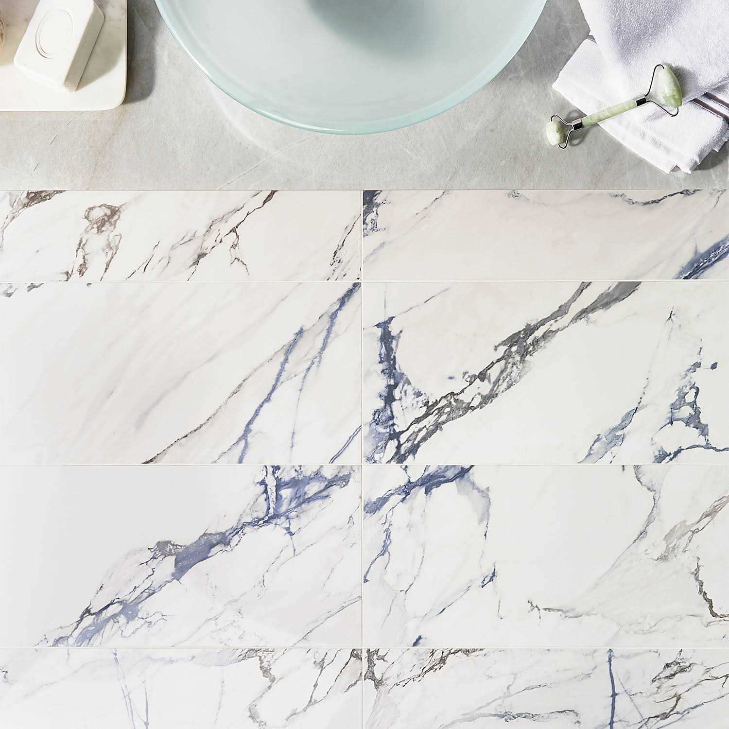 Ivy Hill Tile Calacatta Indigo 24 in. Polished Porcelain Floor and Wall Tile - Cheap Fitting