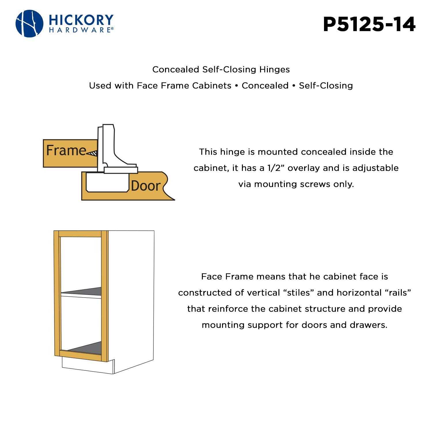 Hickory Hardware P5125-14 Hinge Concealed Face Frame - Cheap Fitting