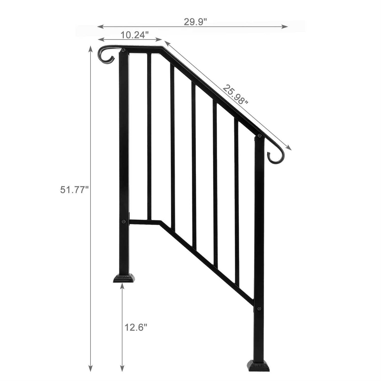 3 Step Handrails for Outdoor Steps, Fit 2 or 3 Steps Outdoor Stair Railing for Concrete Steps - Cheap Fitting