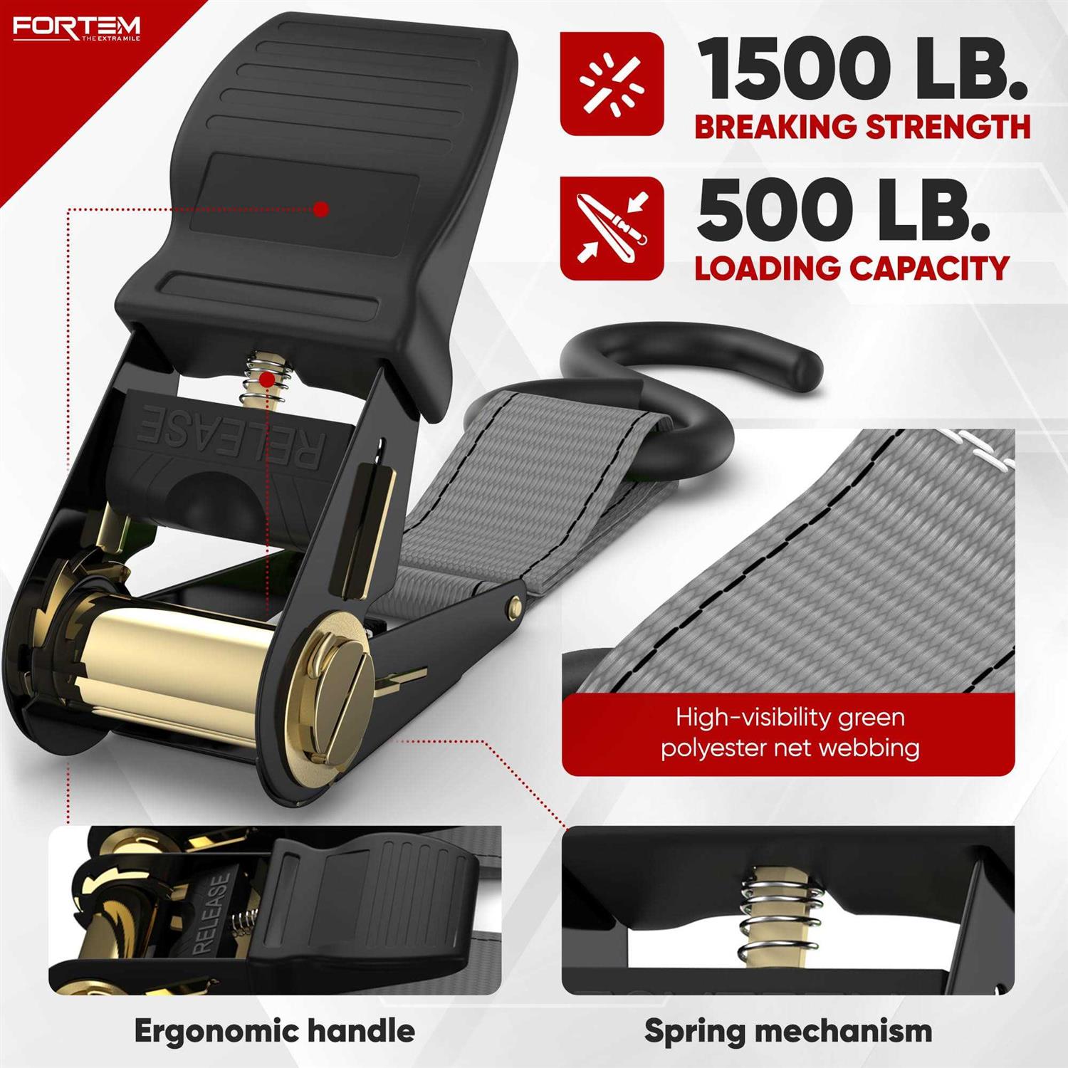 Fortem Ratchet Straps Break Strength 4 15ft Tie Down Strap Set - Cheap Fitting