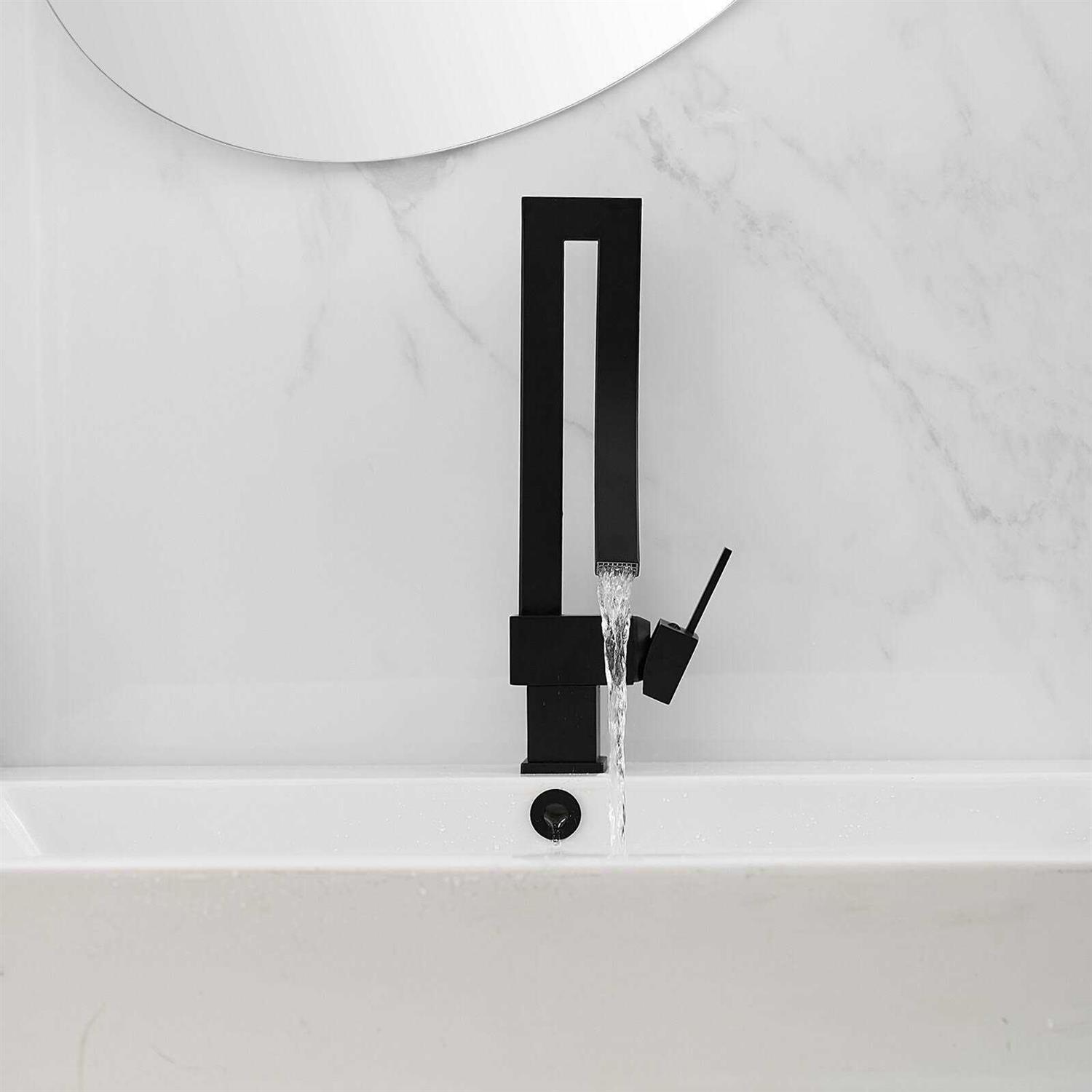 BWE Waterfall Unique Design Single Hole Single Handle Bathroom Sink Faucet In Matte Black A-96055-BLACK - Cheap Fitting