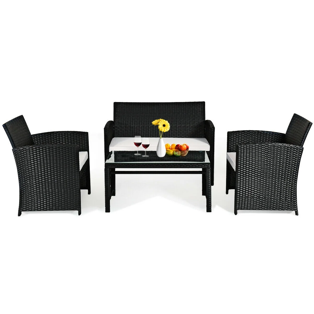 Costway 4PCS Patio Rattan Wicker Furniture Conversation Set Cushioned Sofa Table - Cheap Fitting