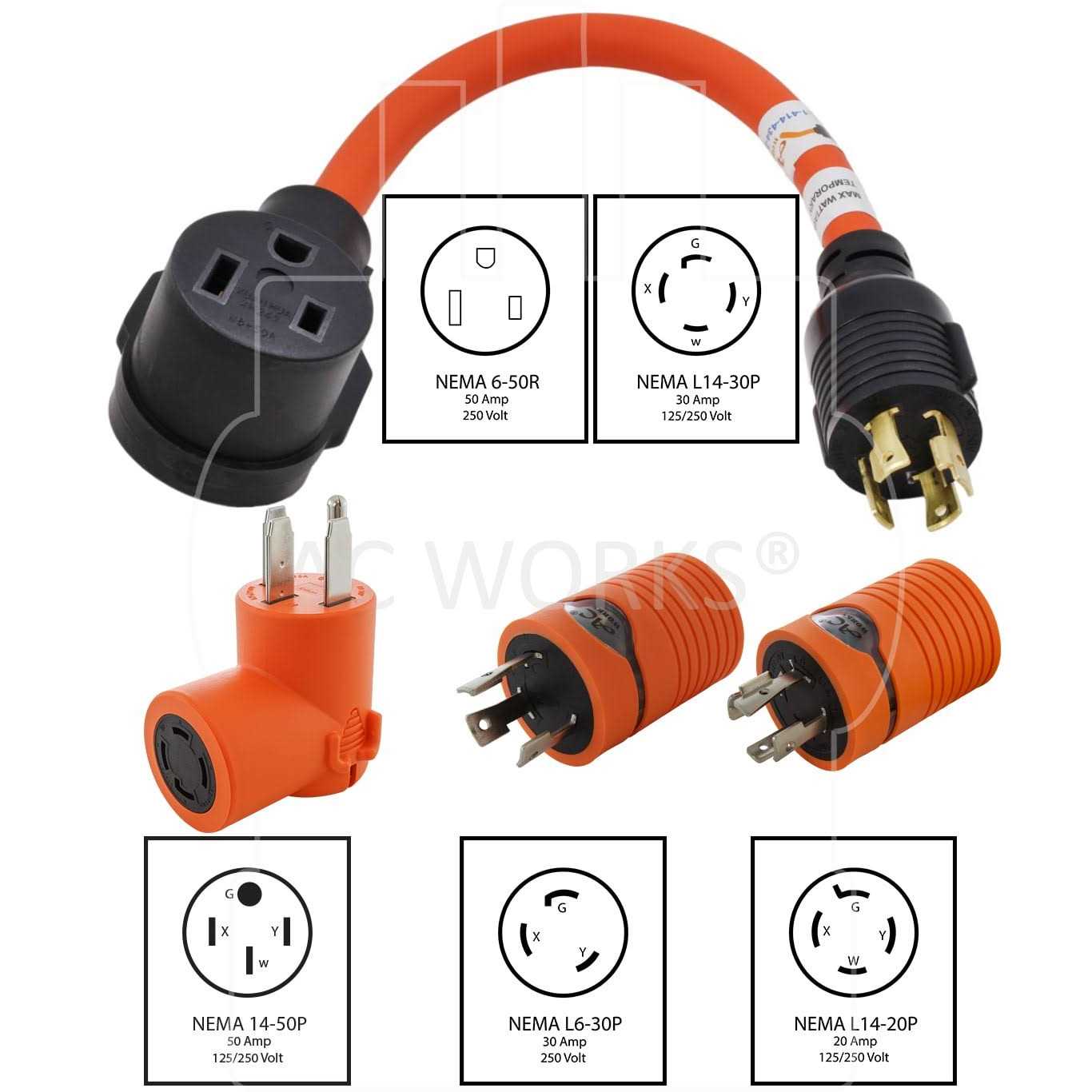 AC WORKS NEMA 6-50 Welder Plug Adapter Kit 30-Amp 4-wire To 3-wire Grounding Single To Triple WDKIT01-E - Cheap Fitting