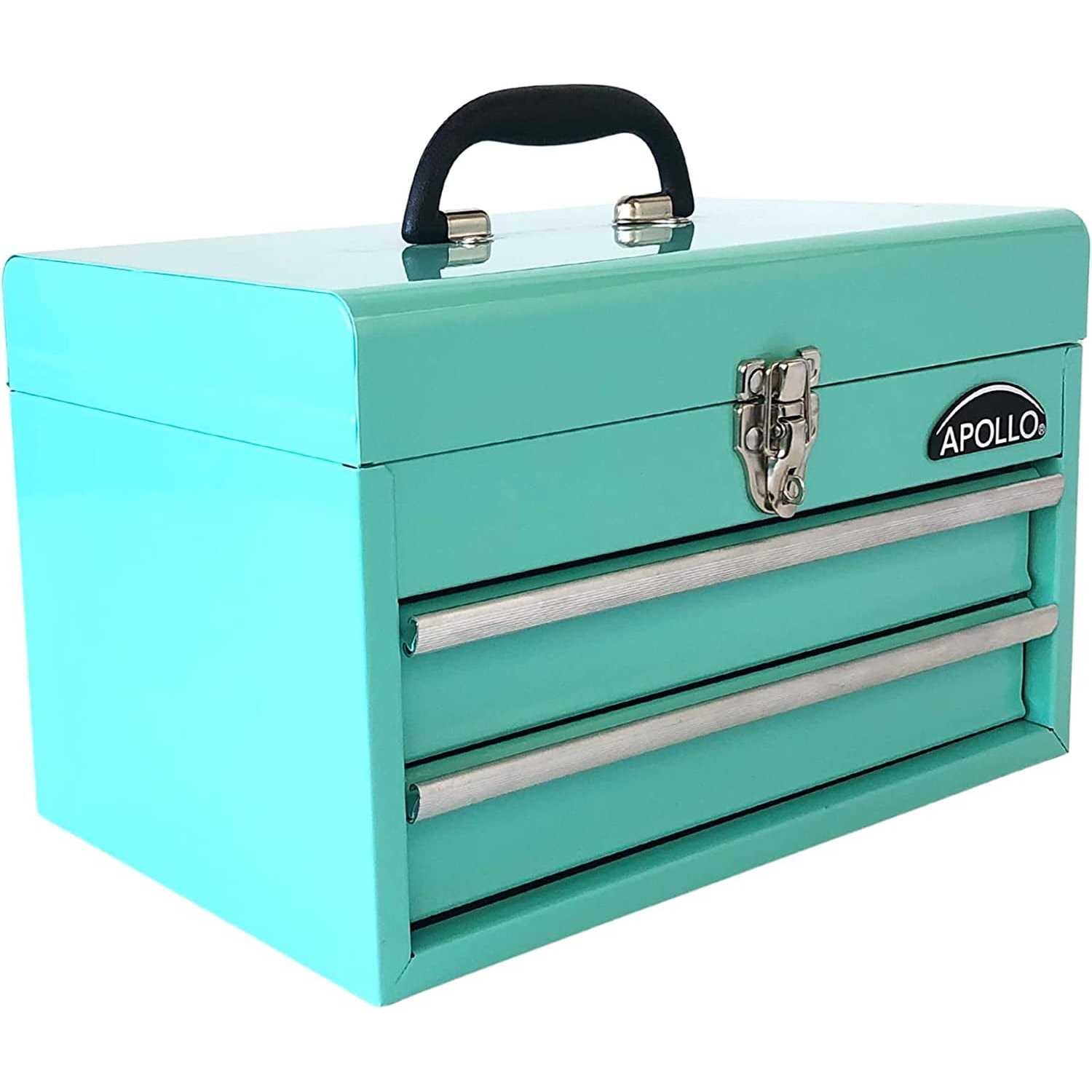 Apollo Tools 14 Inch Steel Tool Box with Deep Top Compartment and 2 Drawers in Heavy-Duty Steel with Ball Bearing Opening and Powder Coated Finish - Cheap Fitting