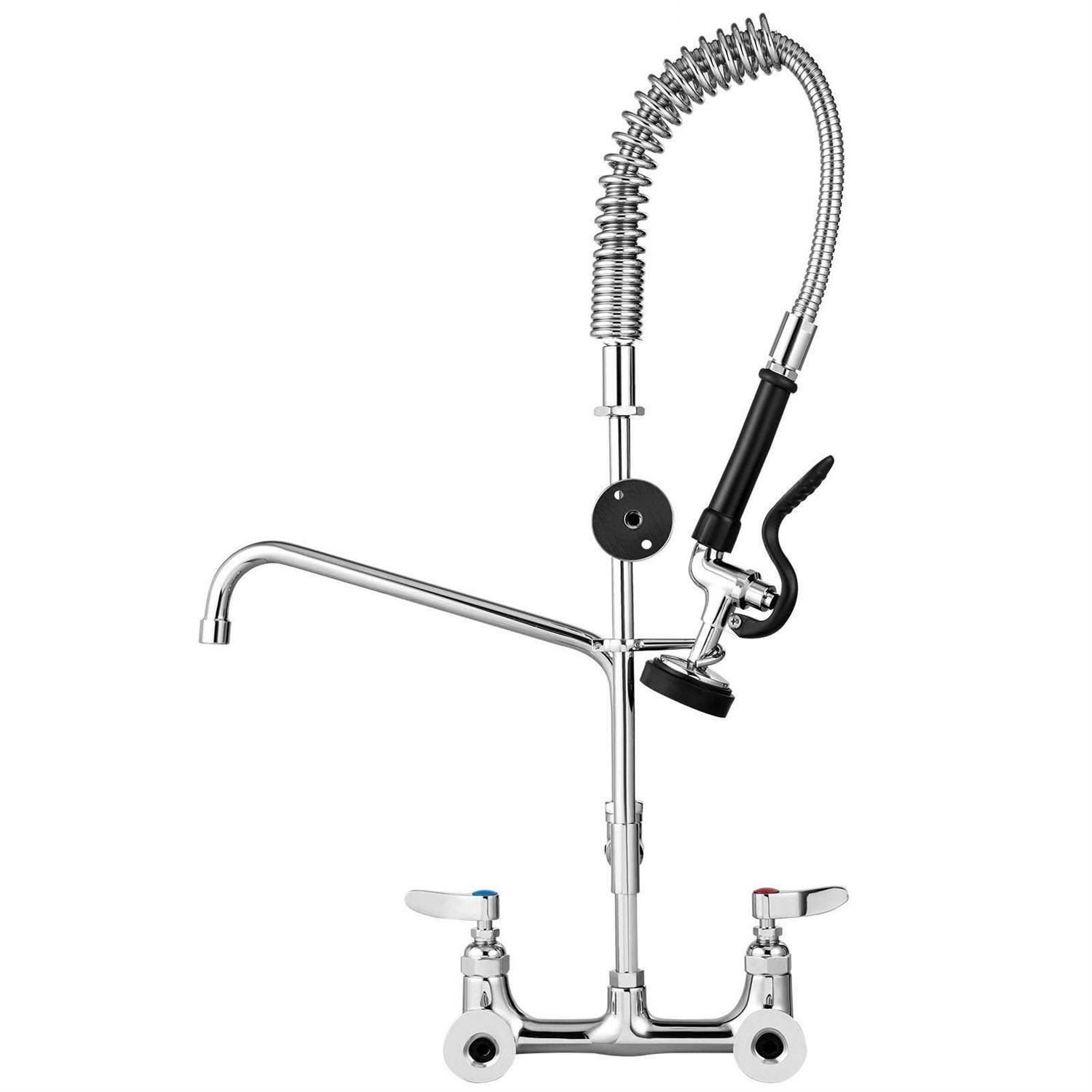 VEVOR Commercial Faucet with Pre-Rinse Sprayer 8 Adjustable Center Wall Mount Kitchen Faucet with 12 Swivel Spout QSYCKJJH82512P1VDV0 - Cheap Fitting