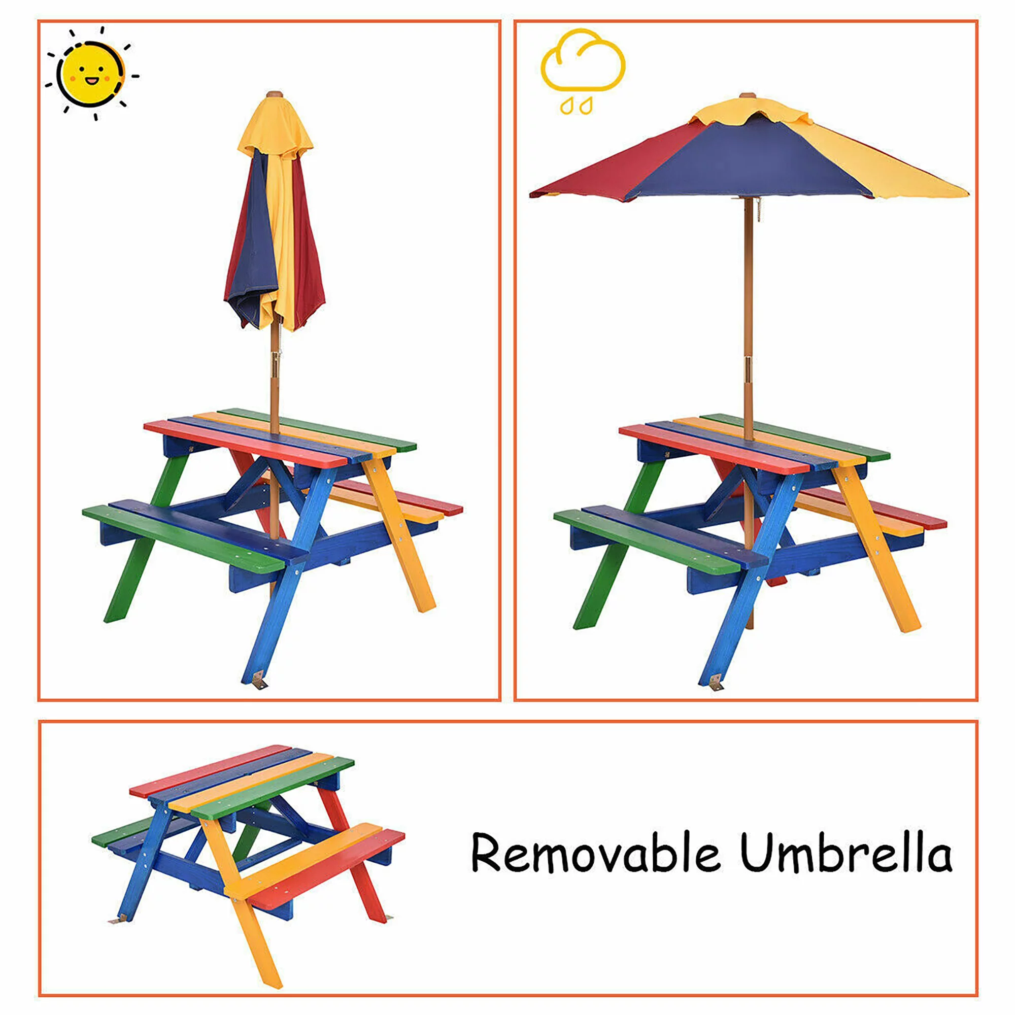 Costway 4 Seat Kids Picnic Table w/Umbrella Garden Yard Folding Children Bench Outdoor - Cheap Fitting