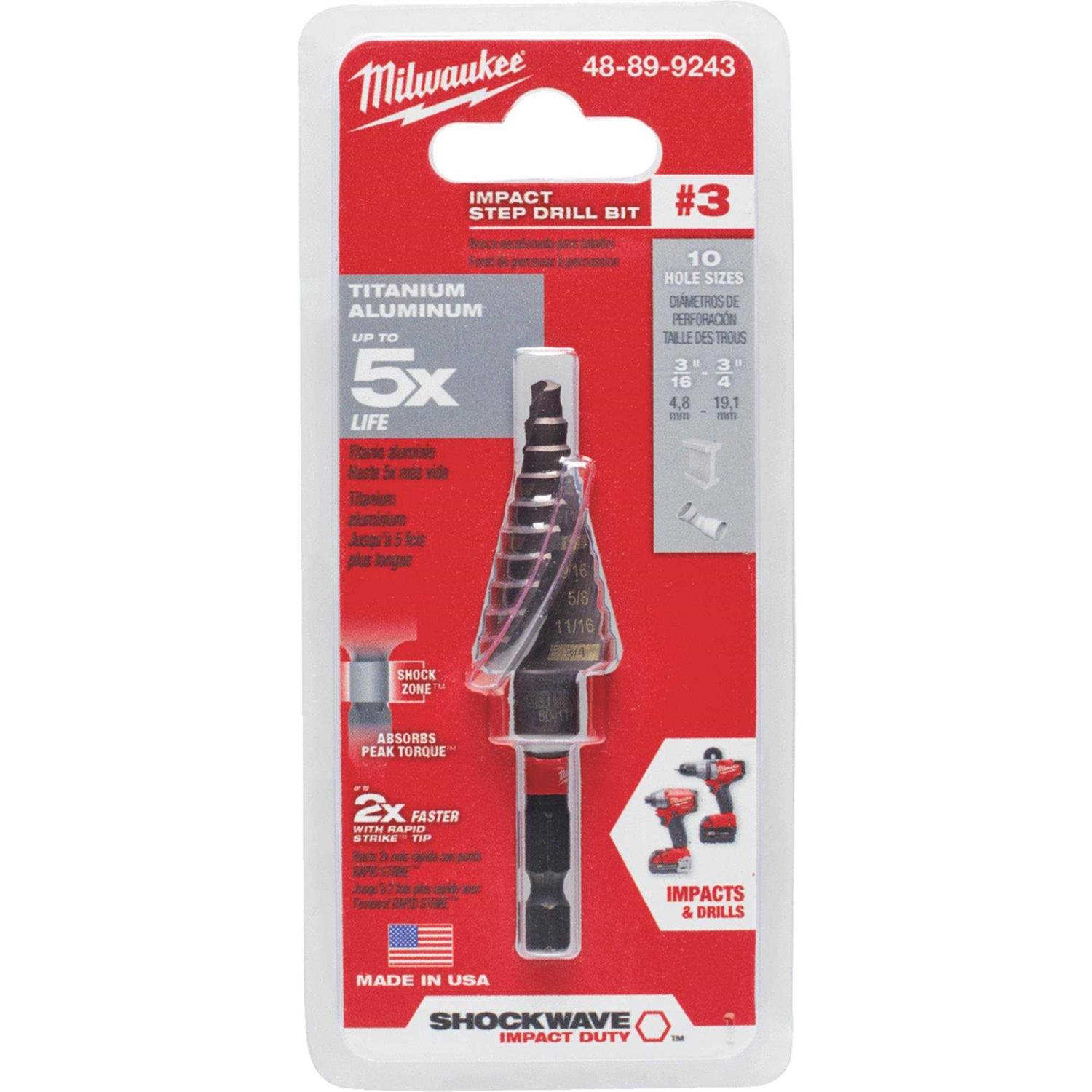 Milwaukee SHOCKWAVE Impact Duty Step Bit #3 3/16 48-89-9243 - Cheap Fitting