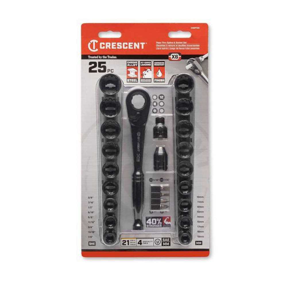 Crescent 25 Pc 3/8 Drive Pass-Thru X6 Standard Spline Mechanics Tool Set CX6PT25 - Cheap Fitting