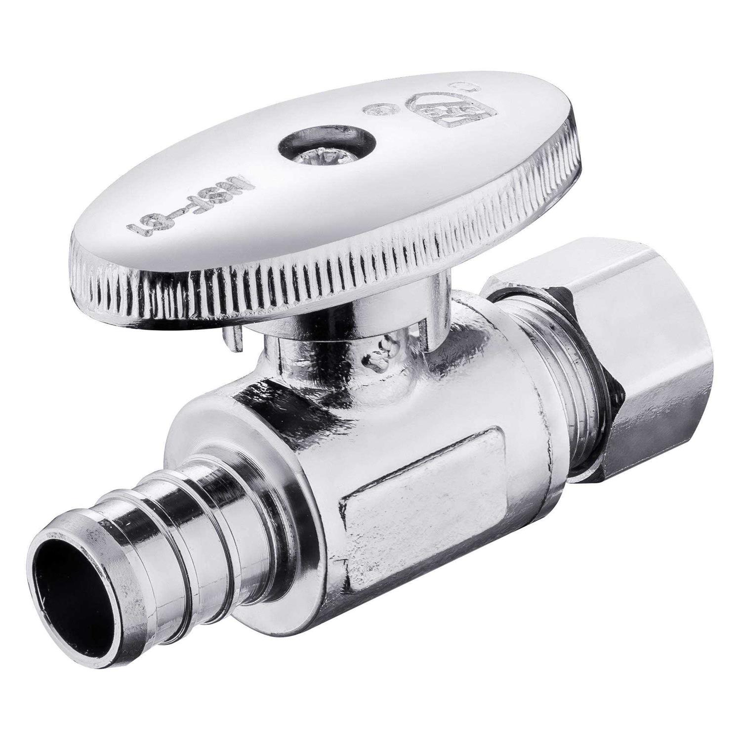 EFIELD 1/4 Turn Straight Stop Valve 3/8 OD Compression X 1/2 Barb Crimp Pex Chrome Plated Brass - Cheap Fitting