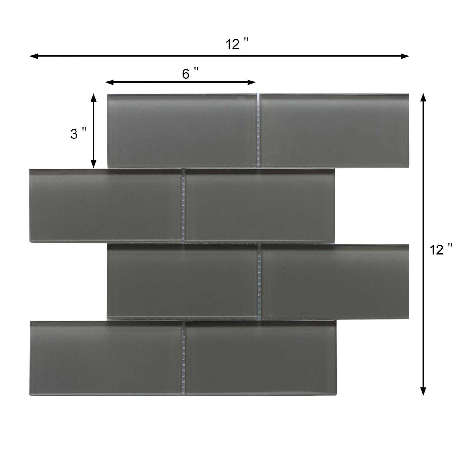 WS Tiles Premium Series 3 inch x 6 inch Glass Subway Tile in Glossy Soft Gray - Cheap Fitting