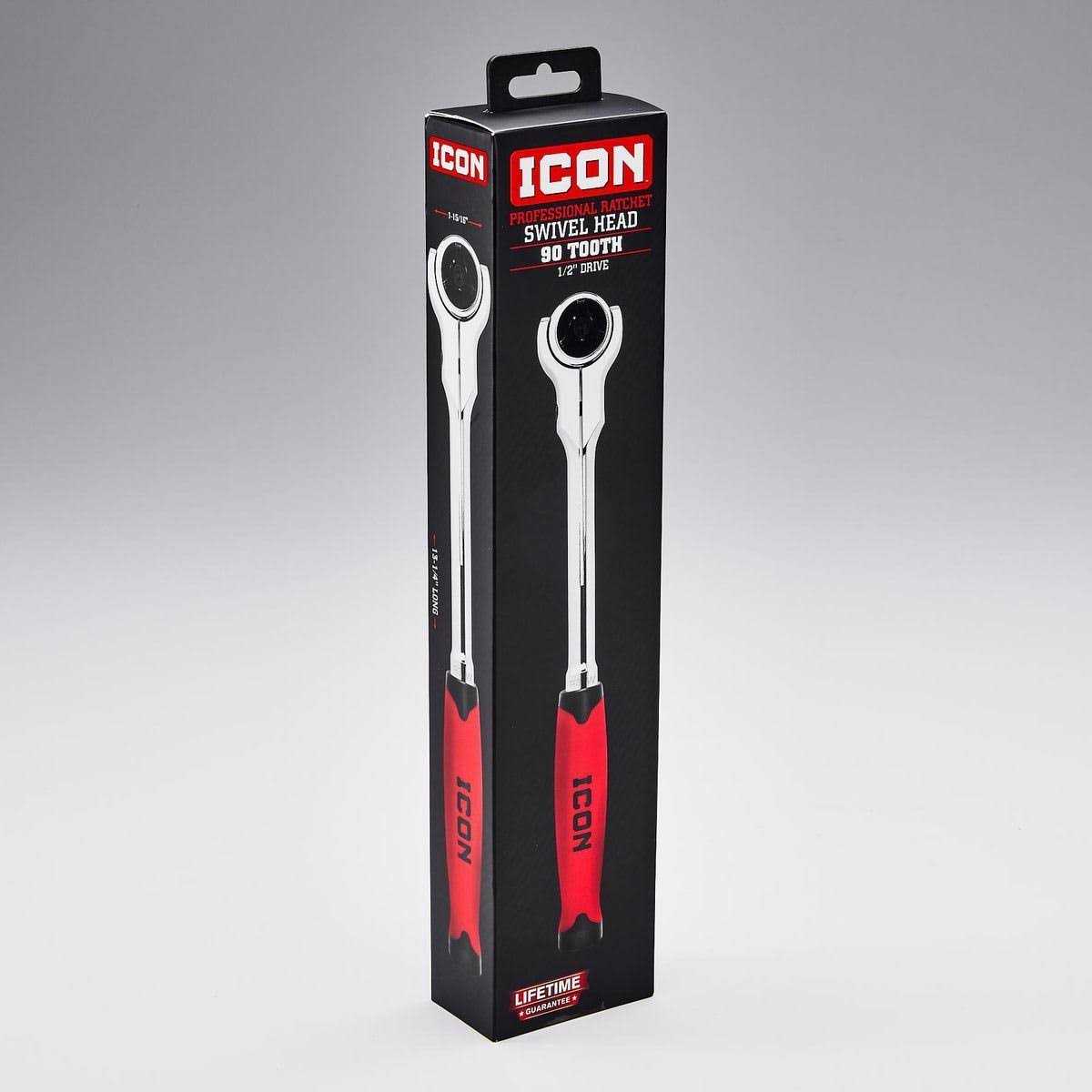 Icon 1/2 in. Drive Professional Swivel Head Ratchet with Comfort Grip - Cheap Fitting