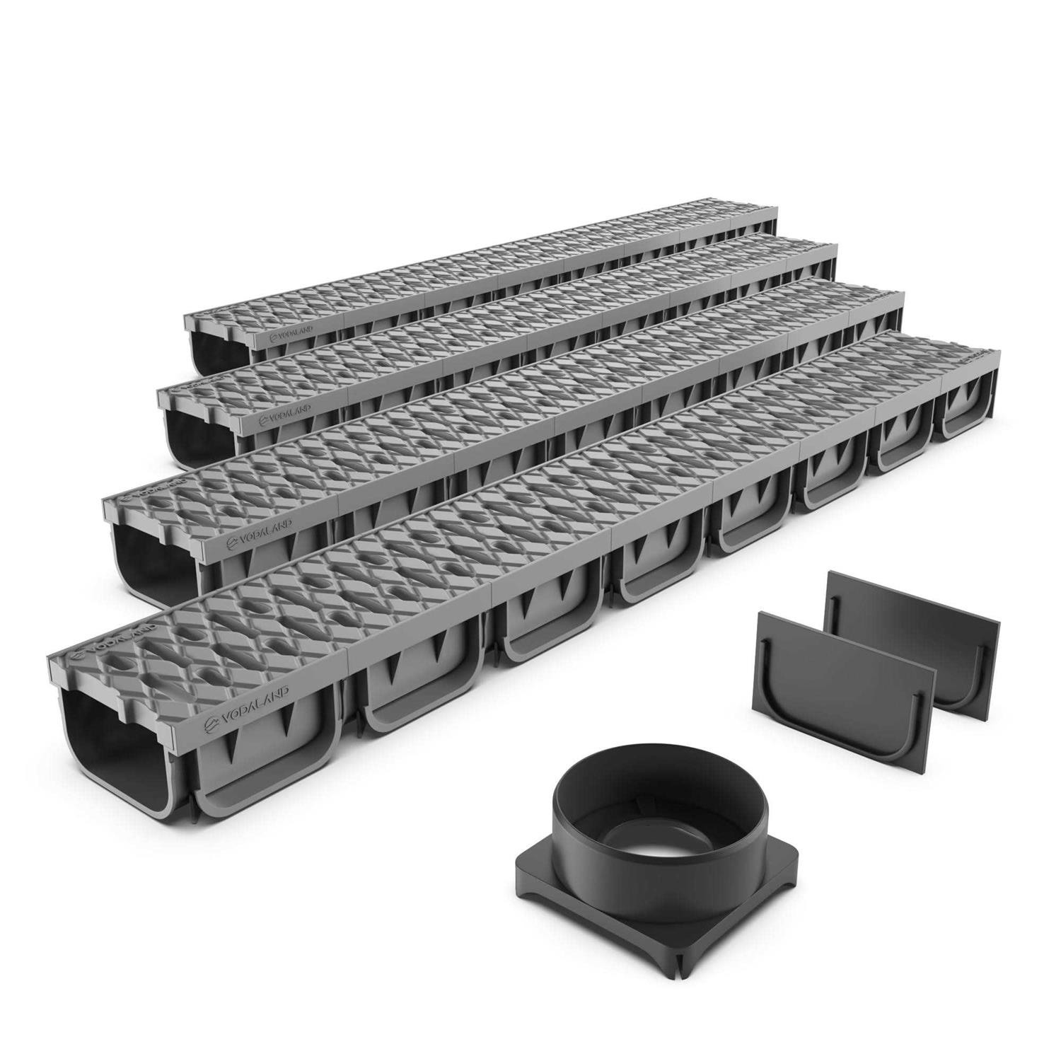 Vodaland 4 Inch Trench Drain System With Grate - Cheap Fitting