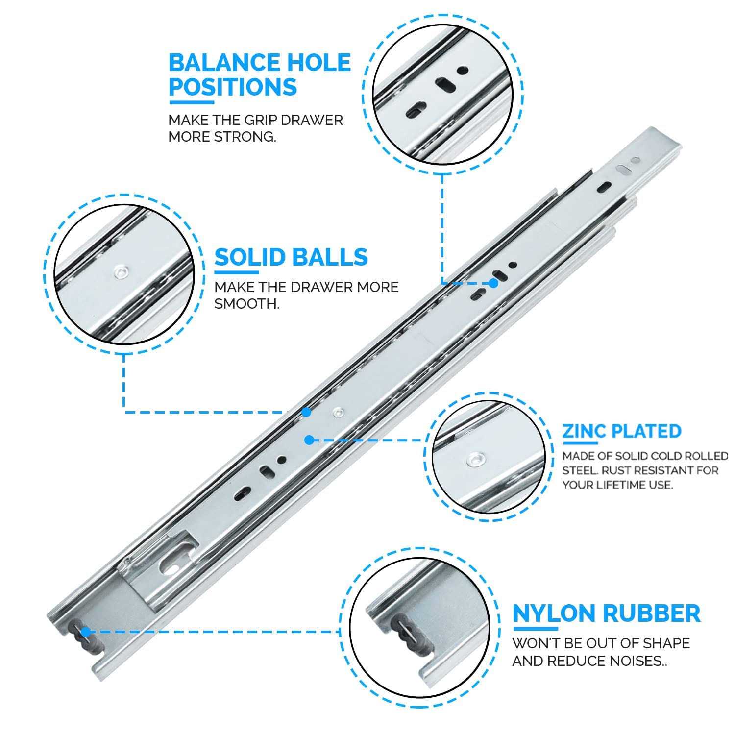 HOMANDS Drawer Slides Side Mount Rails Heavy Duty Full Extension Steel Track – Noiseless Guide Glides Cabinet Kitchen Runners with Ball - Cheap Fitting