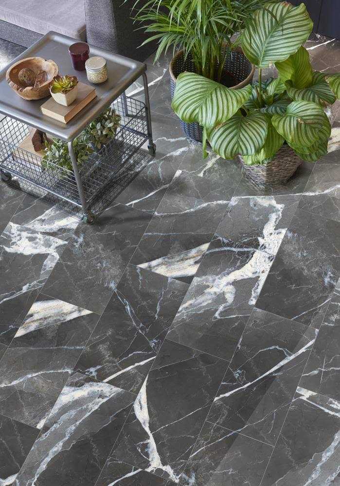 allen + roth Calacatta Black Polished 12-in x 24-in Polished Porcelain Marble Look Floor and Wall Tile 1100746 - Cheap Fitting